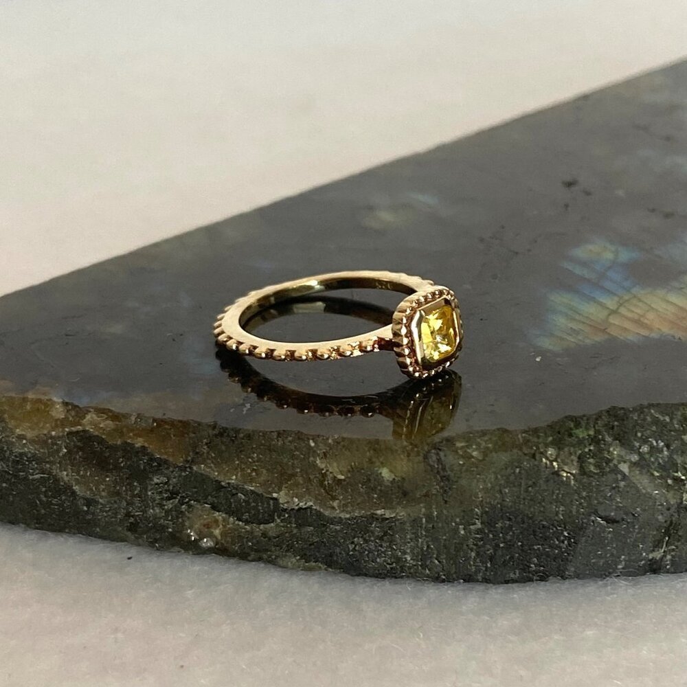 Gold Vermeil Sterling Silver 925 Square Yellow Cubic Zirconia Solitaire Ring 5 - Picture 3 of 16